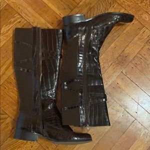 Brown embossed leather boots